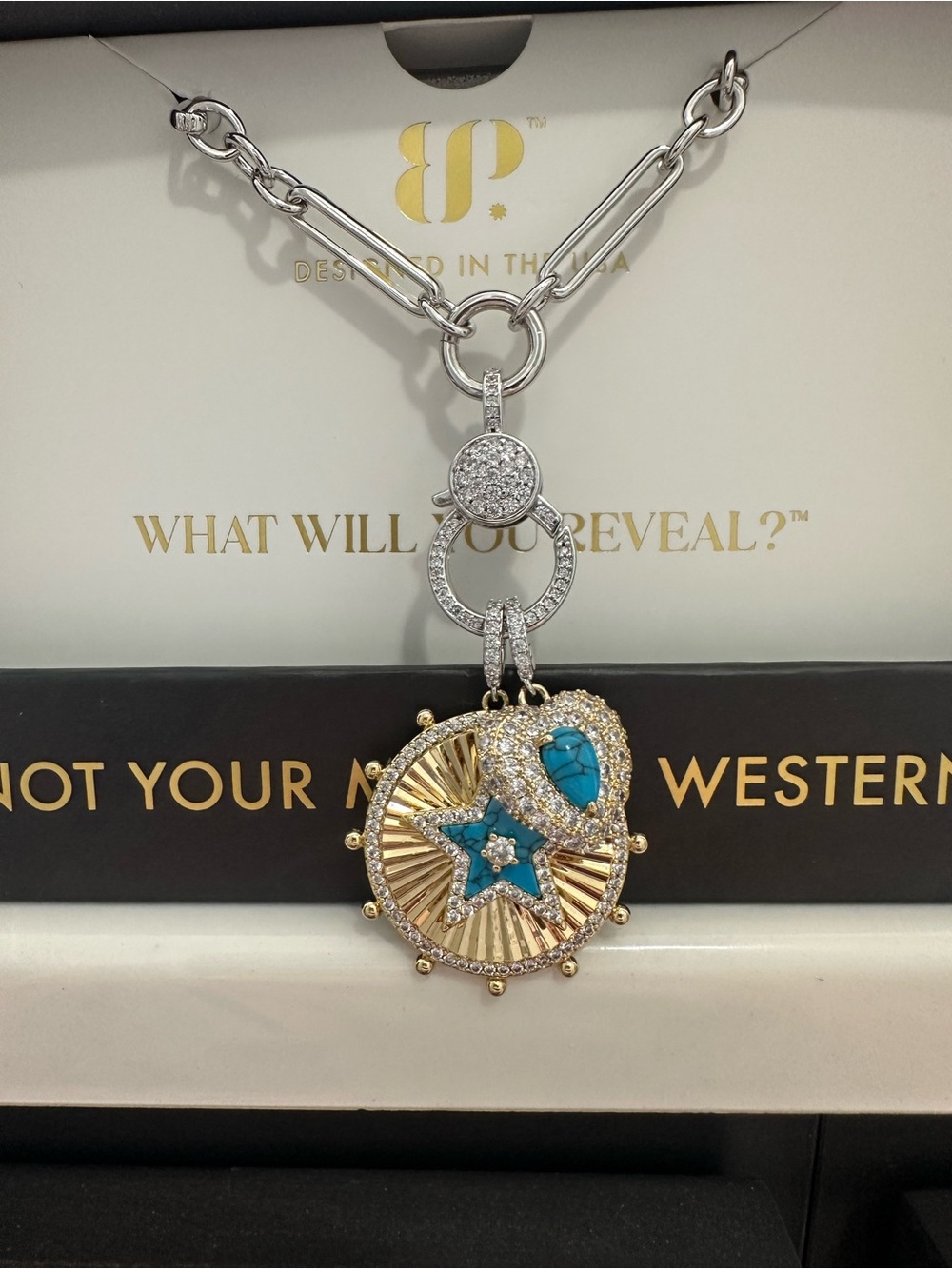 Don’t touch the assets Outlaw Silver Necklace with Turquoise Accent Pendant - Picture 3 of 3